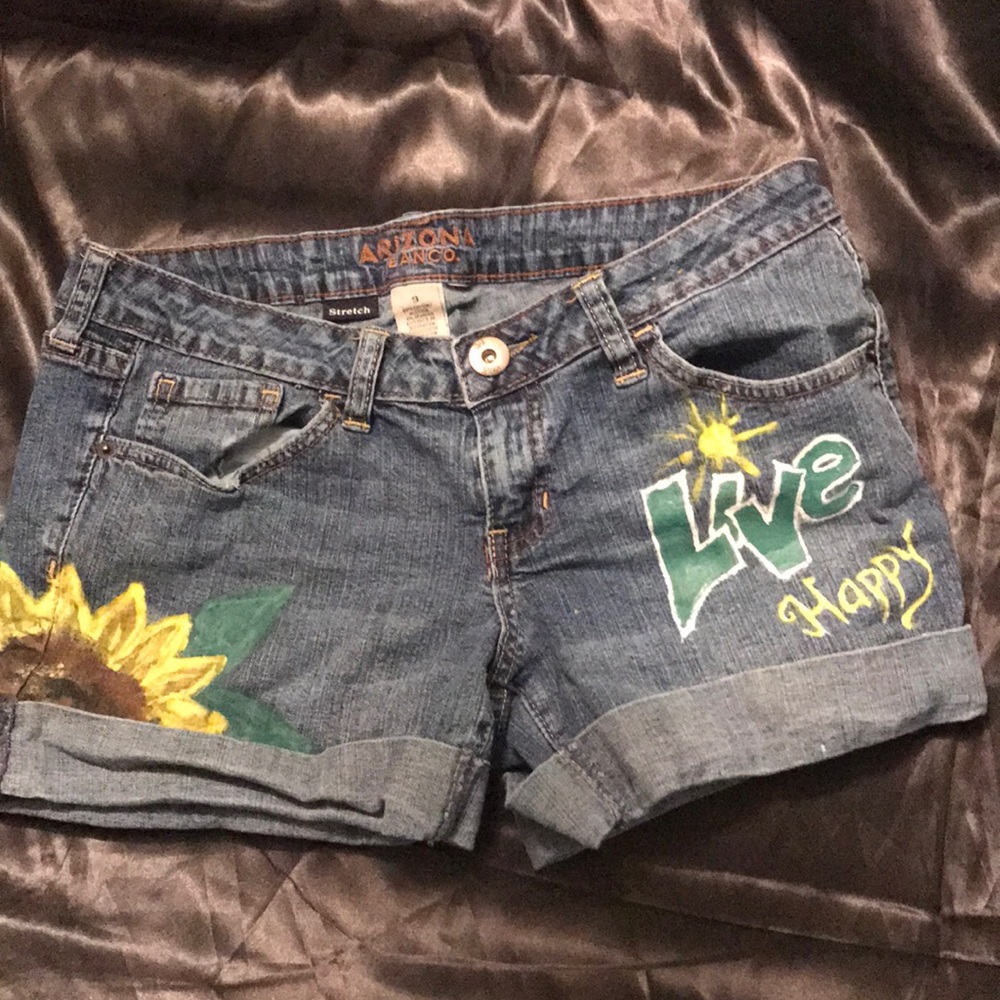 Artistic painted jean shorts -Live happy!
